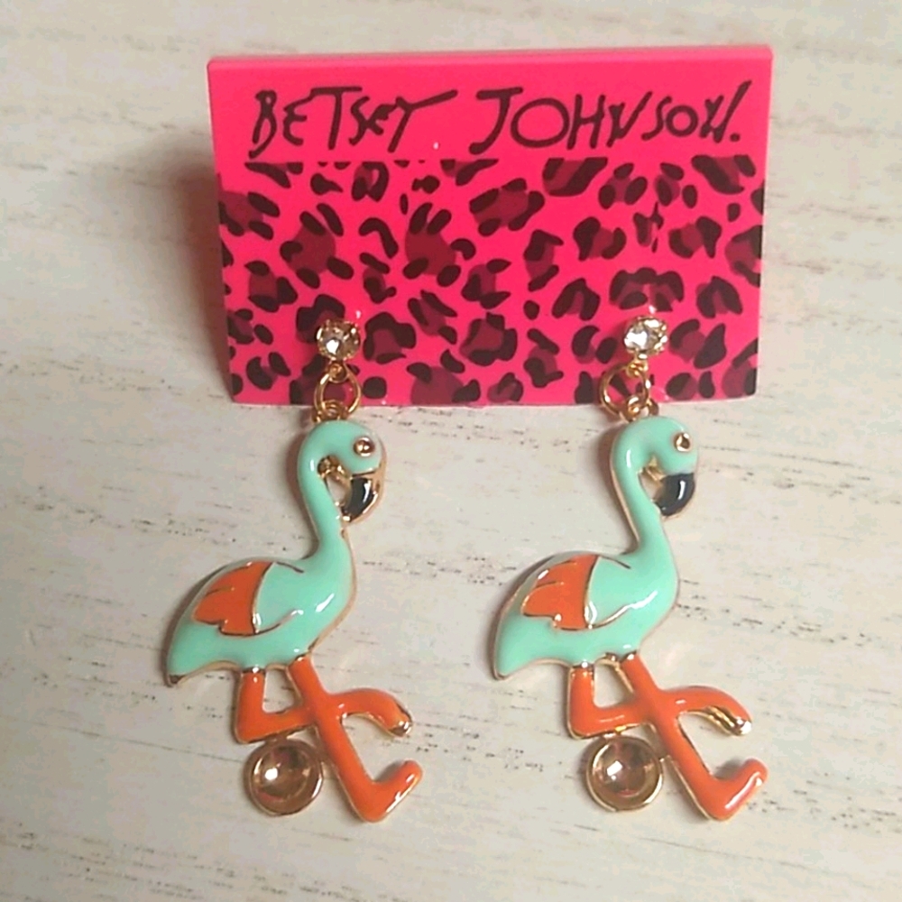 Funky Light Green & Orange Flamingo Stud Dangles